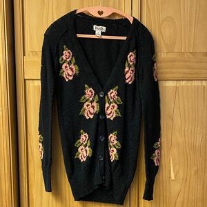 Mudd Black Cardigan with Pink Floral Design